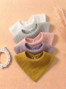 5pcs Newborn Early Spring Pure Cotton Soft Skin-Friendly Adjustable Snap Baby Bibs, Princess Cute Infant Drool Cloths, Suitable For Daily Use - Multicolor - View 3
