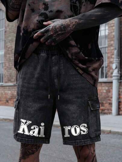 Pantaloncini cargo semplici da uomo, lavati, consumati, vintage, con tasche