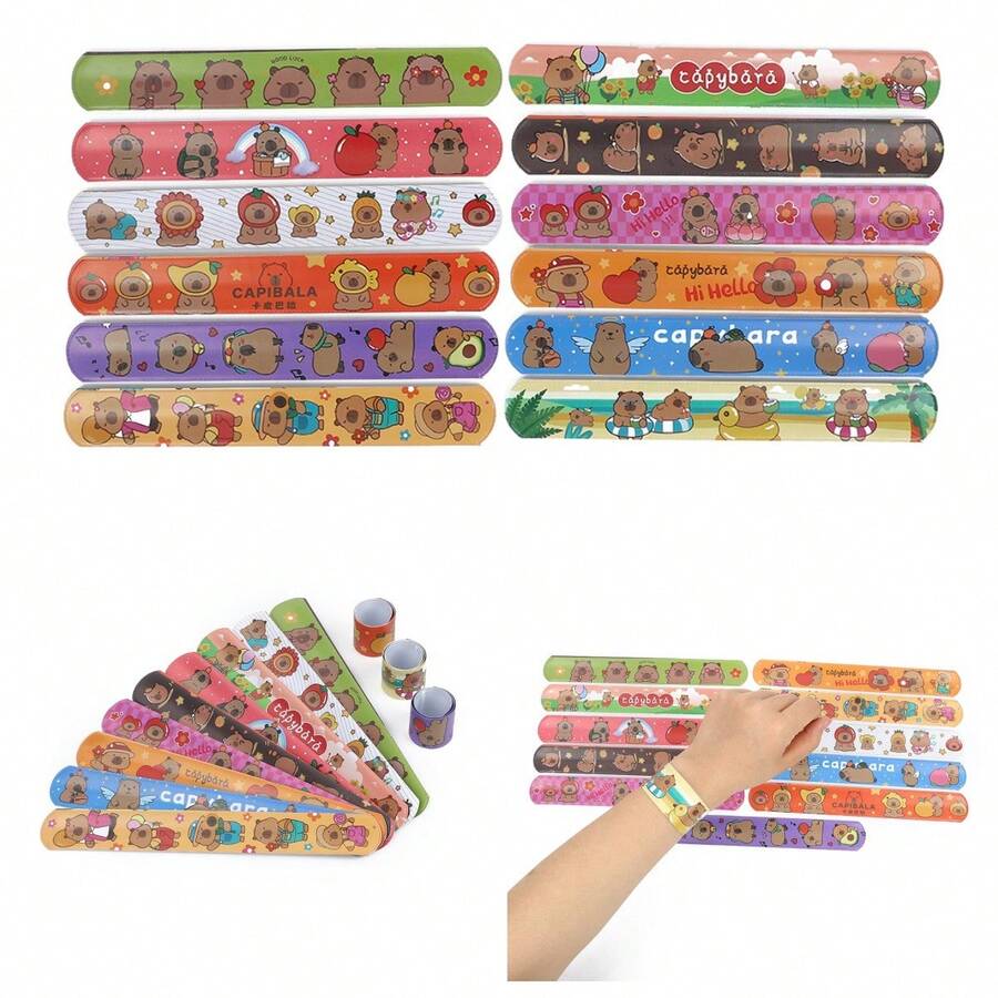 Set de 24 piezas Pulseras de golpeo con diseño de Capibara, bandas de golpeo con diseños de animales de dibujos animados para regalos de fiesta, baby shower, cumpleaños (entrega aleatoria), animales de la fiesta del bosque como león, tigre