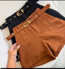 Short Alfaiataria Feminino com Bolso e Cinto Encapado - Amarelo mostarda - Visão 6
