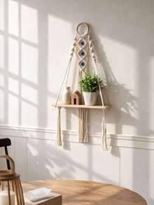 1 chiếc giá treo tường macrame trang trí hình mắt quỷ phong cách Bohemian, kệ nổi đan tay có tua rua, giá đựng đồ treo tường phong cách Boho cho phòng ngủ, phòng khách, phòng tắm, trang trí cây cảnh, trang trí nhà cửa phong cách Bohemian, quà tặng nghệ thuật treo tường chống mắt quỷ. - Nhiều màu-A - Xem 3