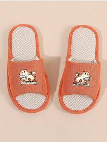 Sandalias de lino de punta abierta para mujer, con lindo diseño de animales, cómodas y fáciles de poner, con suela antideslizante y resistente al desgaste, adecuadas para primavera y otoño, nuevo estilo para parejas - Naranja - Ver 5