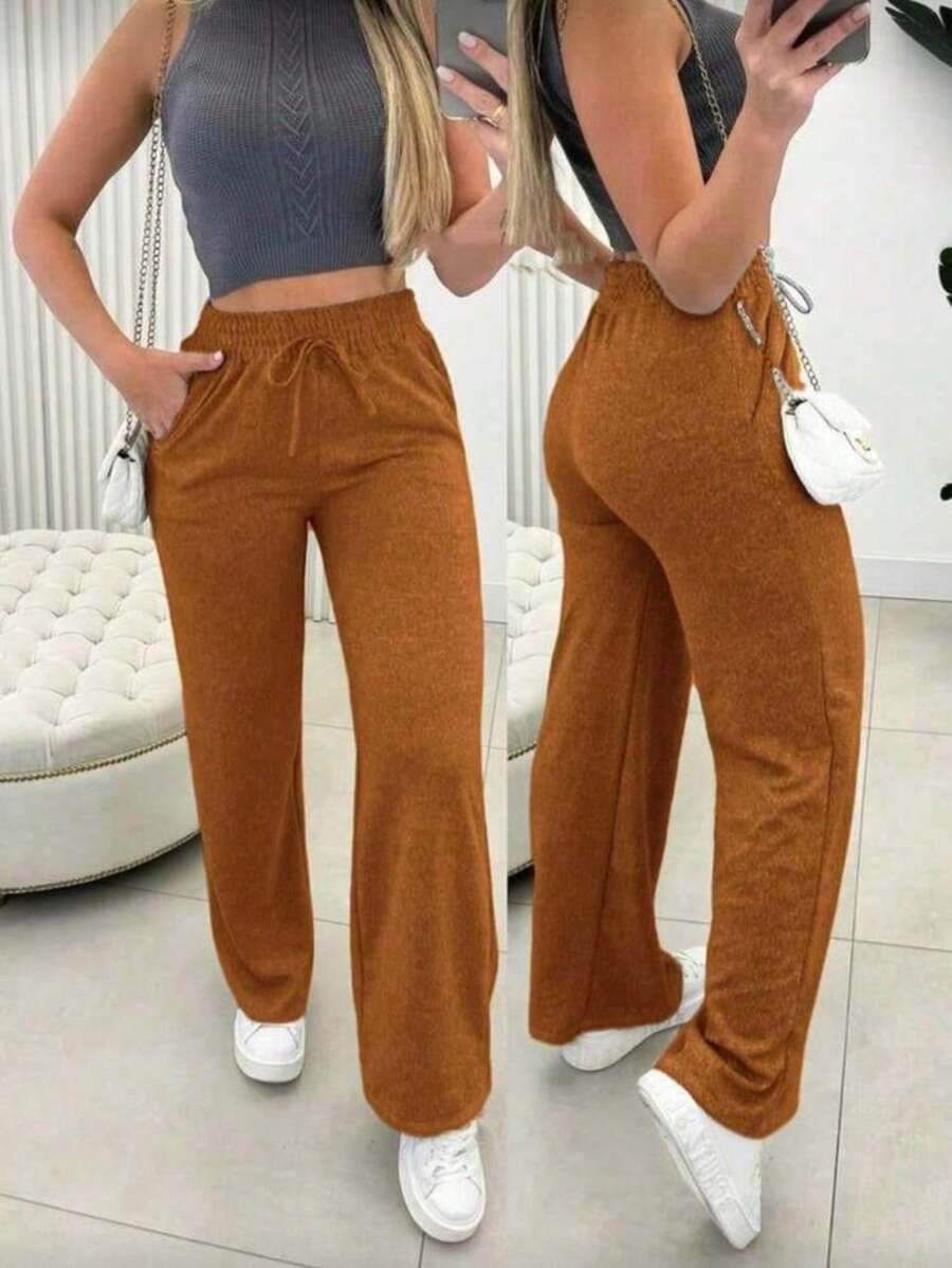 Women's Wide-Leg Pants For Winter And Cold Weather - Camel - View 1