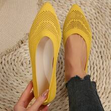 女士透气平底套脚舒适休闲鞋，法式风格不疲劳乐福鞋 - 明黃 - 查看 7