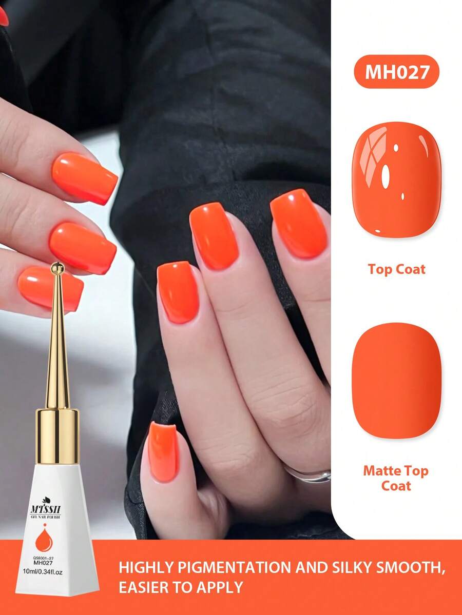 Mtssii 1pc 10ml Fluorescent Neon Color Gel Nail Polish , HEMA TPO FREE Semi Permanent Soak Off UV Gel Varnish For Summer Nails, Long Lasting, Lead-Free DIY Nail Art Design All For Decoration, Manicure Painting Gel Varnish For Salon And Home Nail Supplies - 橘色 - 查看 1