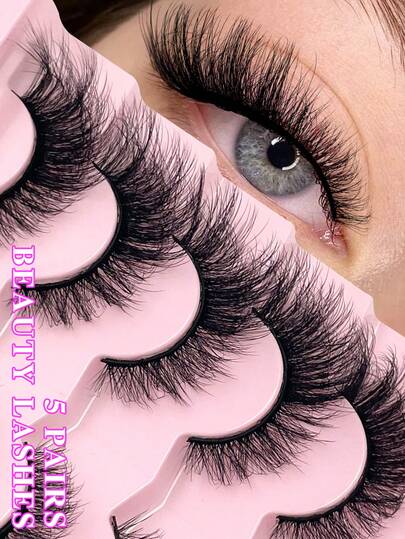 ENCHUW 5 Pairs Luxurious Faux Mink Lashes Winged Lashes 8D Natural Cat-Eye Look, Reusable & Comfortable, Perfect For All Occasions
