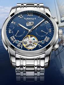 1pc Business Men's Mechanical Watch, Classic Fashion Multifunction Chronograph Calendar, Hollow Flywheel Wristwatch, Holiday Party Gift 6060 - one-size - View 8