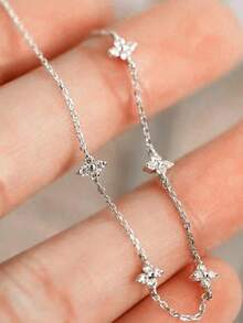 Elegant Four-Leaf Clover Necklace, Chic And Graceful Style, High-Quality Chain, Long Design, Graceful Tassel Necklace, Suitable For Women, Valentine's Day, Mother's Day Gift - Bạc Trắng Zirconium Năm bông hoa - Xem 4
