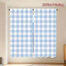 2 件装白蓝格子窗帘，经典格子图案，现代时尚，透光，2D 平面印花，适用于客厅和卧室。 - 彩色 - 查看 8