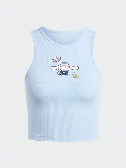 Adidas Camiseta de punto ajustada y corta con cuello redondo, cómoda y deportiva, de estilo casual y de moda para mujer, para primavera/verano