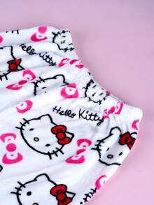 Quần pajama vải flannel Hello Kitty của Sanrio - Kiểu dáng sinh viên, chất liệu vải dệt kim polyester, eo chun, thoải mái cho mùa thu/đông, quần mặc nhà thời trang, lý tưởng cho kỳ nghỉ Giáng sinh và Năm mới. - trắng - Xem 2