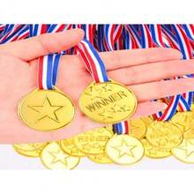 Gold Plastic WINNER Medals For Adult Competitions, Red Blue White Striped Lanyard Design, Sports Games Ball Games Team Building Party Event Prizes, Party Basket Filler Decoration, Multi-Specification 10/20/30pcs Event Commemorative Gift Pack - Multicolor - View 3