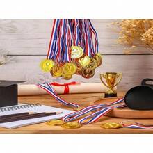 Gold Plastic WINNER Medals For Adult Competitions, Red Blue White Striped Lanyard Design, Sports Games Ball Games Team Building Party Event Prizes, Party Basket Filler Decoration, Multi-Specification 10/20/30pcs Event Commemorative Gift Pack - Multicolor - View 9