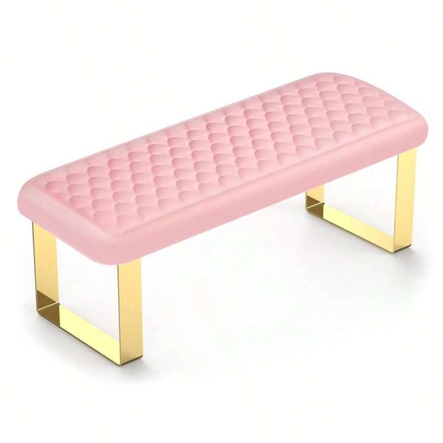 高级记忆海绵美甲扶手，专为美甲师设计，符合人体工学，配有金色金属支架，柔软舒适，适用于亚克力美甲、凝胶美甲等专业美甲沙龙设备，便携式美甲扶手，适用于美甲桌、美甲工具，家用及沙龙均可使用。粉色扶手带有防滑垫，易于清洁，节省空间，二合一可拆卸设计。