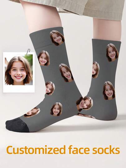 زوج من الجوارب المخصصة للوجه، للجنسين للأولاد والبنات، جوارب متوسطة الطول للبنات، جوارب متوسطة الطول للأولاد، جوارب مخصصة بصورة للمراهقين، جوارب مطبوعة بصور مخصصة ممتعة للأولاد والبنات، مناسبة للارتداء اليومي والأعياد والمناسبات