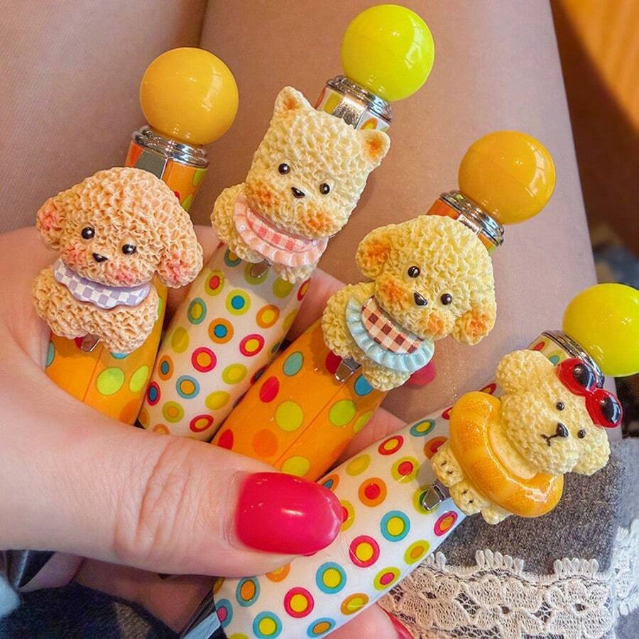 4支装可爱卡通小狗趣味旋转圆珠笔创意卡通小狗笔手账笔女生爱心笔【随机款式】 - A - 查看 1