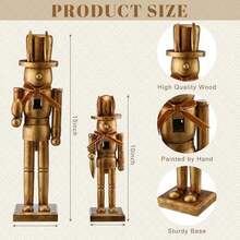 Weysat 2 Pcs Bronze Easter Nutcracker Figure Wooden Nutcracker Figures With Velvet Bow Easter Ornament For Festival Party Gift Shelves Table Desktop Fireplace Decor, 10inch, 15inch - Bronze - View 2