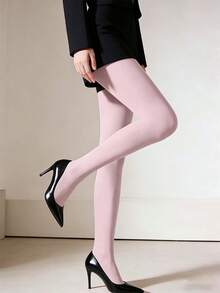 1pc Women's Soft Pink Velvet Pantyhose, High Stretch Skin-Friendly Matte Slimming Tights, Gentle Style Versatile For Commuting - Pink - View 3