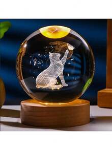 1pc USB Powered 3D Illuminated Glass Crystal Ball LED Night Light With Wooden Base, Home & Room Decor Night Lamp, Solar System, Moon, Galaxy, Saturn Pattern 3D Night Light, Indoor Desk Lamp, Back To School Or Birthday Gift For Friends And Classmates, Nursery Decor Light, Baby Shower Party Home Decor Gift - trong suốt - Xem 28