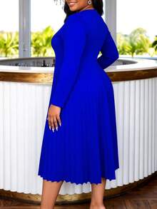 AOMEI Damen Große Größen elegantes konservatives Kirchenkleid in königlicher Farbe Herbst/Winter mit Rüschen 3D-Plissee Langarm A-Linie Midi Partykleid, Geburtstag oder Hochzeitsparty, Hochzeitstag, Sonntag - Blau - Übersicht 4