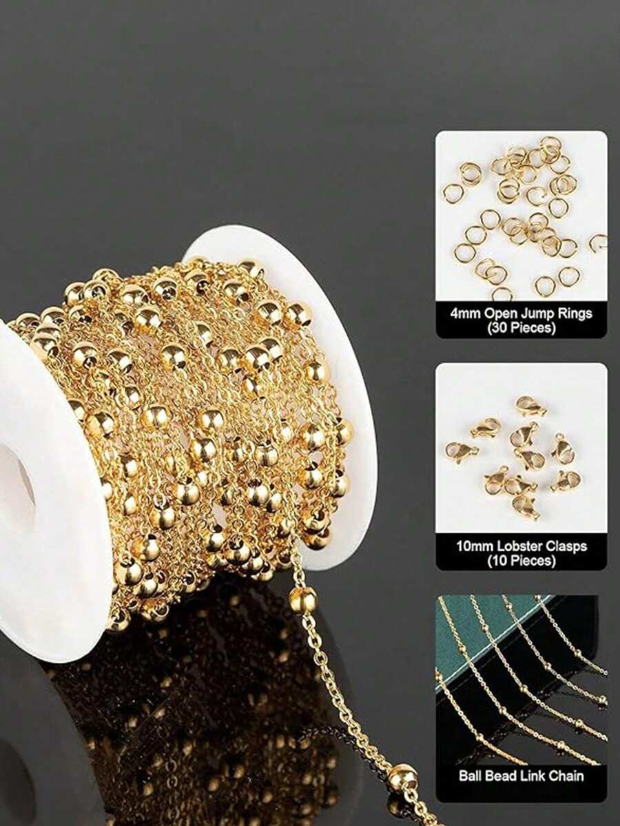 Dây chuyền hạt thép không gỉ 1/2/5m, dây chuyền hạt thép không gỉ 304 + khóa càng cua 10mm + khoen nối hở 4mm. Phụ kiện làm trang sức thủ công DIY, unisex. - Chuỗi bi - Xem 1