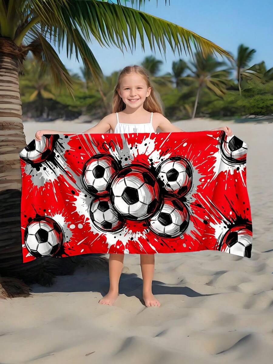 1pc Splatter Paint Football Pattern Red Kids Beach Towel, Super Absorbent Oversized Beach Blanket, Suitable For Travel, Swimming Pool, Diving, Surfing, Yoga, Camping, Available In Multiple Sizes, Beach Accessories - Multicolor - View 1