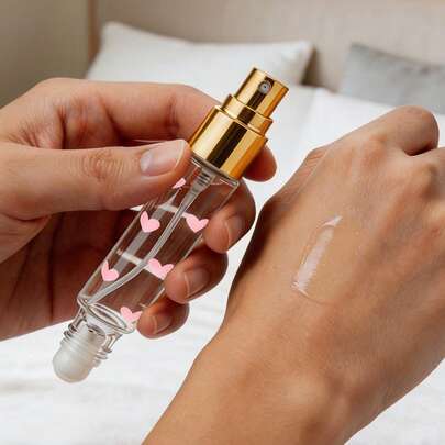 旅行迷你香水可填充喷雾瓶，10毫升旅行装可填充香水，双头二合一香水喷雾器，具备滚珠和喷雾功能，心形印花图案化妆瓶，可填充旅行香水瓶，旅行香水喷雾瓶，迷你便携式可填充香水喷雾瓶，可填充香水喷雾，补充泵盒，适合旅行和外出用品，假日露营度假必备配件，女士香水，男士香水