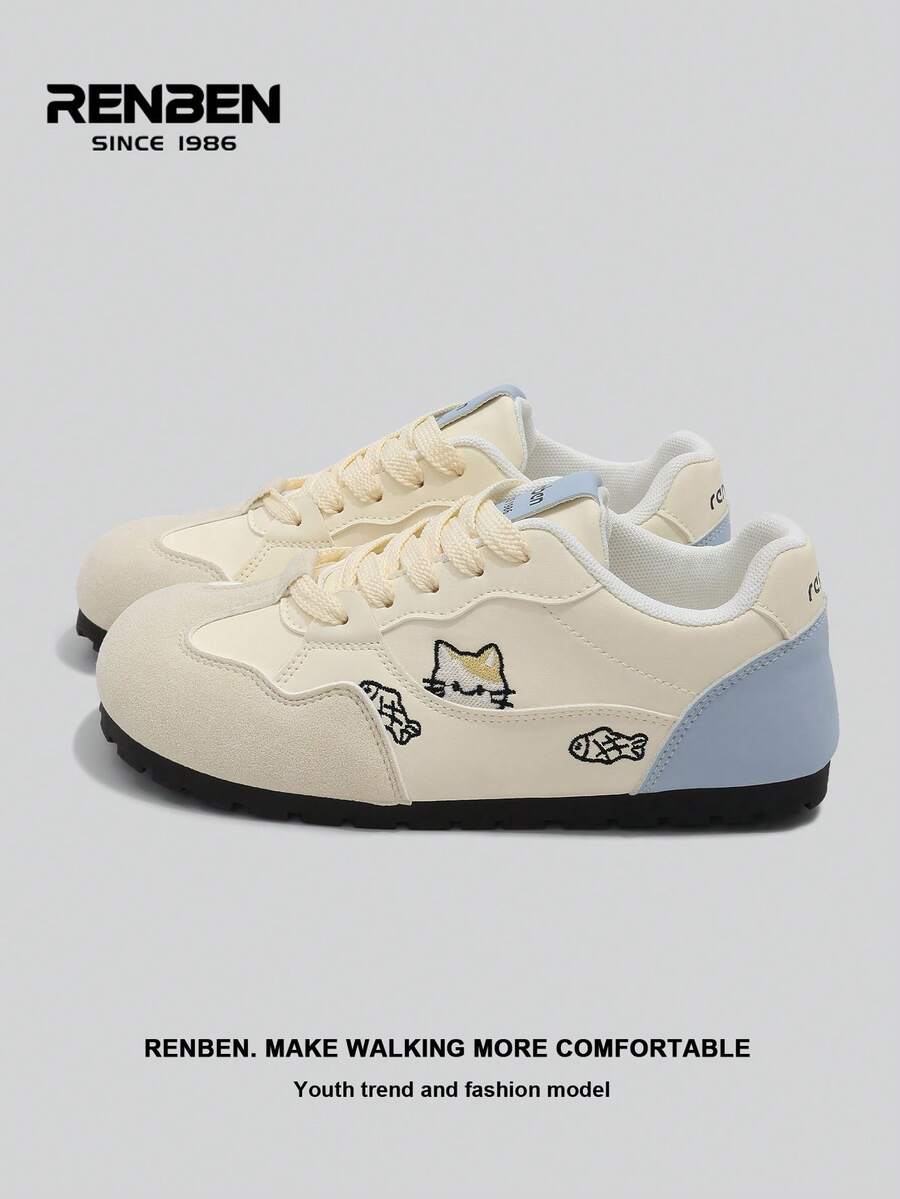 RENBEN Giày nữ đế cao su lưu hóa thêu họa tiết hoạt hình dễ thương, mẫu mới về mùa Xuân/Hè 2026. - Màu vàng - Xem 1