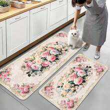 1pc Vintage Rose Kitchen Rug, Kitchen Mat, Kitchen Carpet, Classic Plaid Doormat, Small Rug, Carpet, Runner, Floor Mat, Home Decor, Area Rug, Outdoor Mat, Bedroom Carpet, Washable Rug - Multicolor - View 3