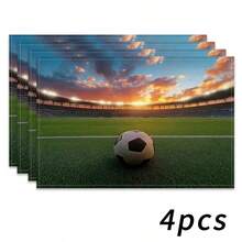4pcs Square Football Theme Placemats, Combining Football Pattern And Football Field. Size: 30*45cm, Suitable For Dining Table And Indoor Decor. This Washable Placemat Set Makes A Great Gift. - Multicolor - View 19