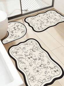 1pc/2pcs/3pcs Gold Flower Pattern Decorative Floor Mat, Room Decor, Bathroom Rug, Doormat, Small Rug, Carpet, Home Decor, Area Rug, Outdoor Mat, Bedroom Carpet, Washable Rug - Multicolor 9 - View 1