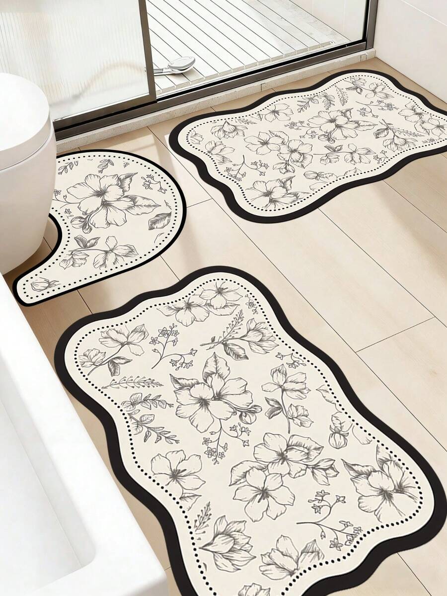 1pc/2pcs/3pcs Gold Flower Pattern Decorative Floor Mat, Room Decor, Bathroom Rug, Doormat, Small Rug, Carpet, Home Decor, Area Rug, Outdoor Mat, Bedroom Carpet, Washable Rug - Multicolor 9 - View 1