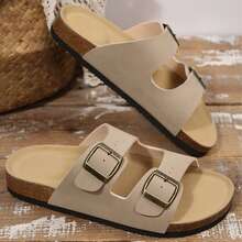 Women's Sandals Flats Soft Open Toe Summer Slide With Adjustable Buckle Slippers Shoes - 灰色 - 查看 2