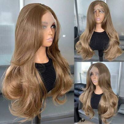 Kanekalon Futura Hair Brown 13x6 Synthetic Lace Front Wigs For Women 22 Inch Long Wave Glueless Kanekalon Hair Resistant Synthetic Hair Wigs Free Part 150% Density Synthetic Hair Lace Front Wig Glueless Heat Resistant Fiber Natural Hairline For Women Daily Party Vacation Holiday Use