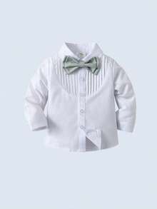 BOARNSEORL 2 pièces Tenue de gentleman pour jeunes garçons, chemise blanche à manches longues avec nœud papillon et pantalon à bretelles, à la mode et convenant pour les anniversaires, événements formels, mariages, baptêmes, 1er anniversaire - Vert - Voir 6
