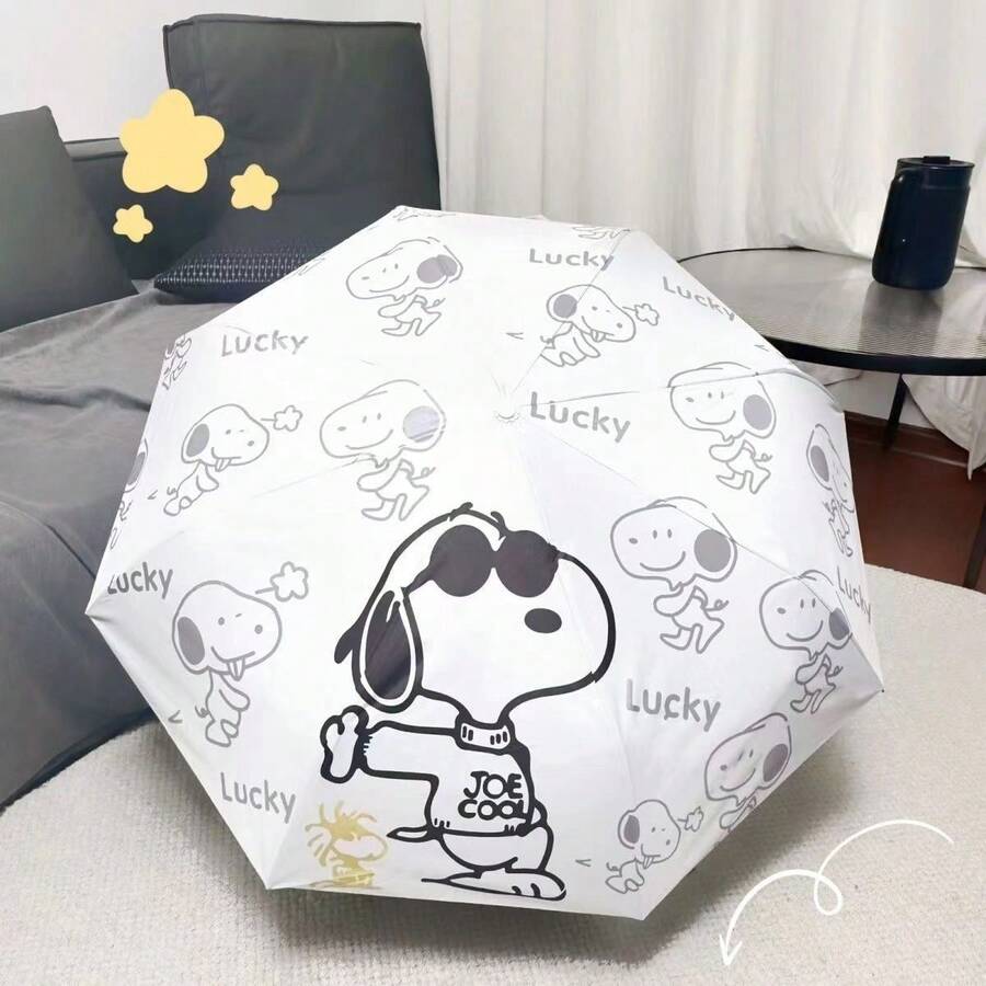 透明史努比雨伞，自动折叠直柄雨伞，可爱卡通雨伞，适合生日、节日礼物，男女通用 - 彩色 - 查看 1
