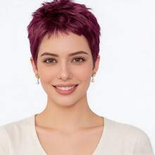 Beaushine Short Brazilian Remy Human Hair Wig Pixie Cut Style, Color 99J, Maintenance-Free, With Soft Rose Mesh Cap, Suitable For Daily Wear And Special Occasions - S99J - View 2