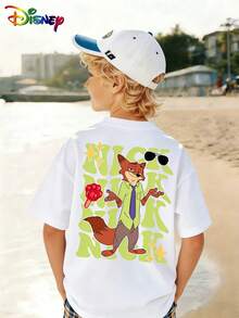 Disney Zootopia Nick Inspired Boys Tee - Lightweight Comfortable Top For Summer Outings & Family Activities - trắng - Xem 2