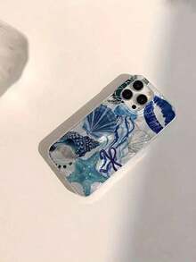 1 pieza Funda de teléfono con estampado de labios azules, vida marina azul, concha de labios, estrella de mar, personalizada, transparente, IMD de envoltura completa, anti-caída, plata con degradado de pluma, onda de pluma brillante, estilo de arte láser brillante compatible con Apple 11/11 pro/11 pro max/12/12 pro/12 pro max/13/13 pro/13 pro max/14/14 pro/14 pro max/15/15 pro/15 pro max/16/16 pro/16 pro max/17/17 pro/17 pro max - Estilo (1 pieza) - Ver 6