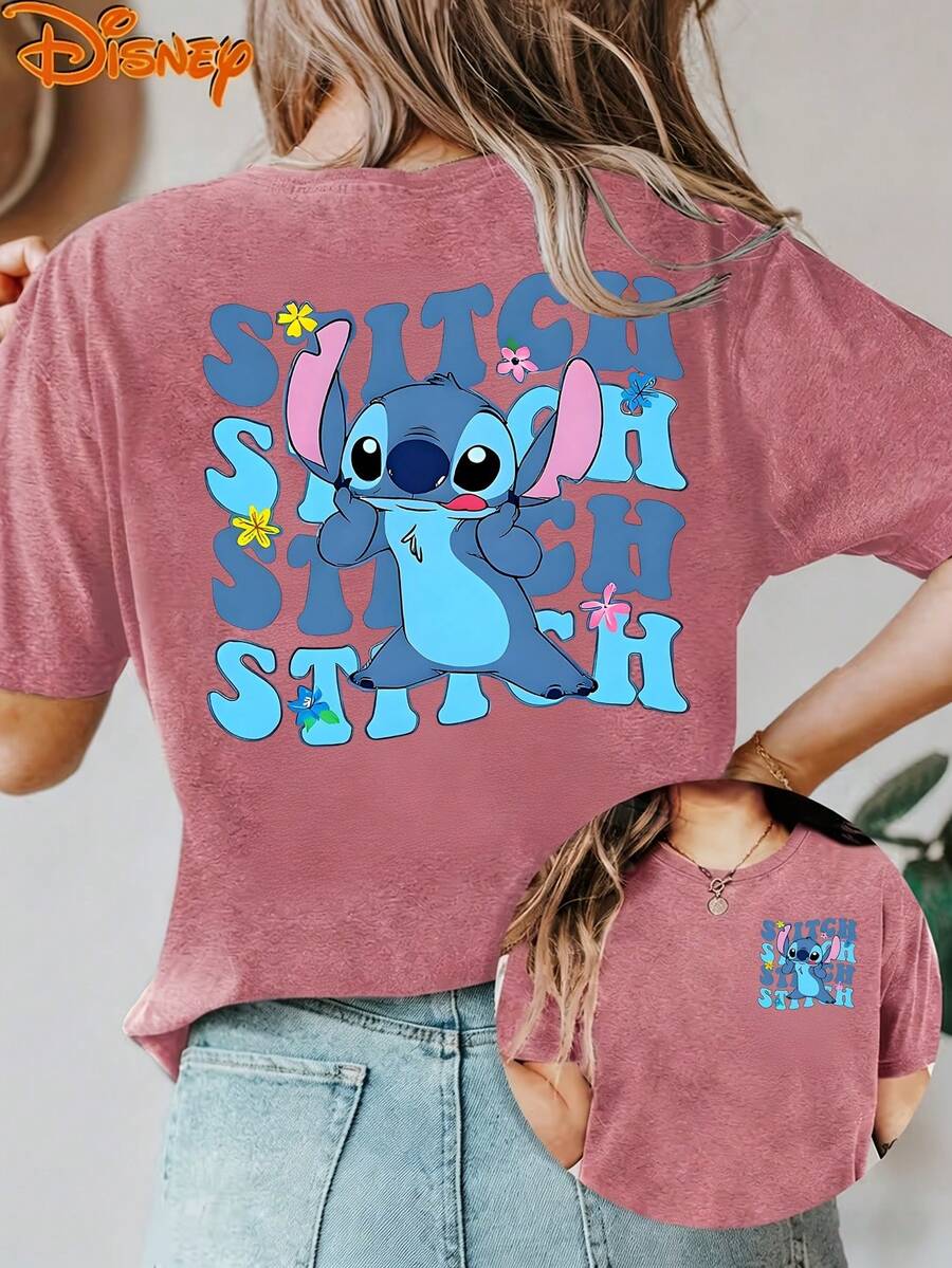 Disney License T Shirts,Disney Lilo & Stitch Stitch Face Repeat Print Oversized T-Shirt For Women, Cute Cartoon Alien Graphic Loose Fit Casual Tee, Retro Groovy Stitch Short Sleeve Tops For Stitch Lovers Disney World Trip Daily Wear Birthday Gift ,Camiseta, Summer Outfits For Women, Summer Clothes, Summer Tops, Tops For Women, Festival Outfits, Summer Tops For Women, Mother's Day, Mother's Day Clothing, Gifts For Family And Friends, Spring Outfits For Women, Officially Licensed Disney T-Shirts, Disney Men's And Women's Spring/Summer Fashion Casual Short-Sleeve T-Shirts - 玫紅色 - 查看 1