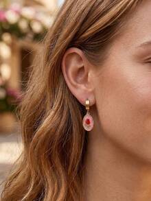 3 Pairs Random Combination Earrings, Including Oval Pendant, Tulip, Cherry Three Styles. Stainless Steel Waterproof Hypoallergenic Fade-Resistant, Suitable For Swimming, Bathing, Exercising. Versatile For White T-Shirt, Dress, Shirt, Spring Jacket, Brighten Daily Outfit. Suitable For Party, Beach Vacation, Wedding And Other Occasions, Also A Surprise Gift For Valentine's Day, Birthday, Mother's Day, Easter. - Multicolor - View 5