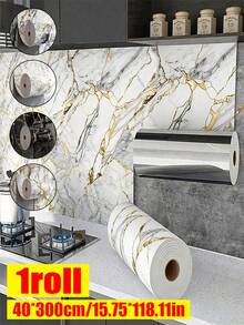 1 Rolle 118,1 Zoll/300cm Marmor Selbstklebende Tapete, geeignet für Küchenrückwand, Dusche, Badezimmer, Wohnzimmer und Bodenbelag - 40 x 300 cm (15,7 x 118 Zoll) - Übersicht 1