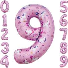 Globo de unicornio número 4 de 40 pulgadas para decoración de cumpleaños de unicornio mágico para niñas, suministros de fiesta de unicornio, globos de unicornio 4 - Unicornio Rosa 9 - Ver 2