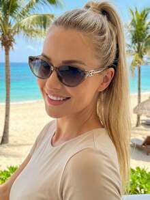 1pc Women's Fashion Retro Cat Eye Fashion Glasses, Outdoor Personalized Compact Face, Daily Commute Outfit, Atmosphere Filled With High-End Vibe - 彩色 - 查看 9