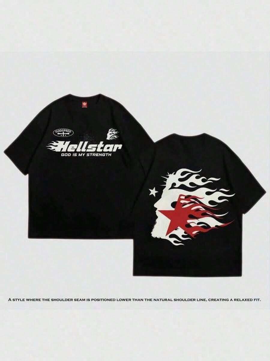 Christian Graphic Tees Men, Hellstars God Is My Strength Flame Silhouette Retro Double Sided Printed T Shirt, 100 Percent Cotton Summer Clothes Casual Comfortable Fashionable Graphic, Independence Day Christian Tee, C-Learance S-Ale For Men - 黑色 - 查看 1