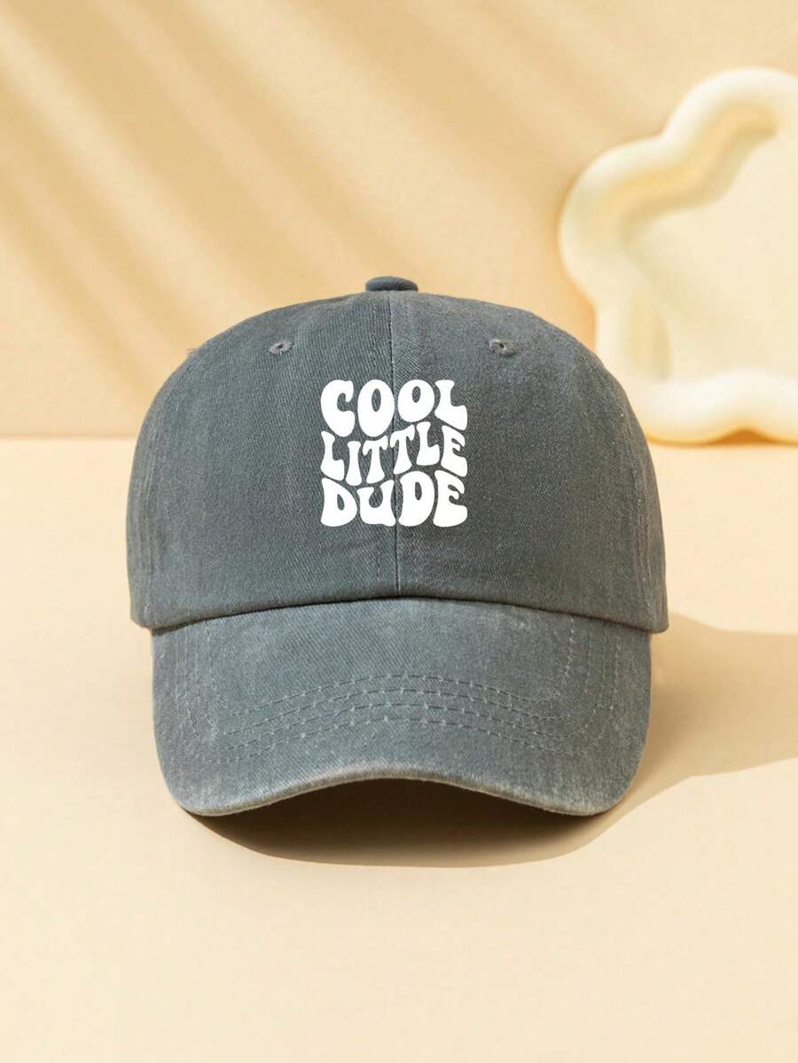 1 pieza Gorra de béisbol ajustable, lavada, a prueba de sol, con estampado de letras, estilo retro y versátil, adecuada para uso diario, para niños - Gris - Ver 1