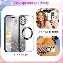 Hadaasi 1pc Black Electroplated Magnetic Gradient Rhinestone Paper Brushed Space Case With Built-In Lens Protector Film, 2-In-1 Ultra-Thin Phone Case Compatible With Apple 17E/17Pro/17ProMax/Air/17/16Pro/16ProMax/16Plus/16/15Pro/15ProMax/15Plus/15/14Pro/14ProMax/14Plus/14/13Pro/13ProMax/13/12Pro/12ProMax/12/11ProMax/11/11Pro - Black - View 4