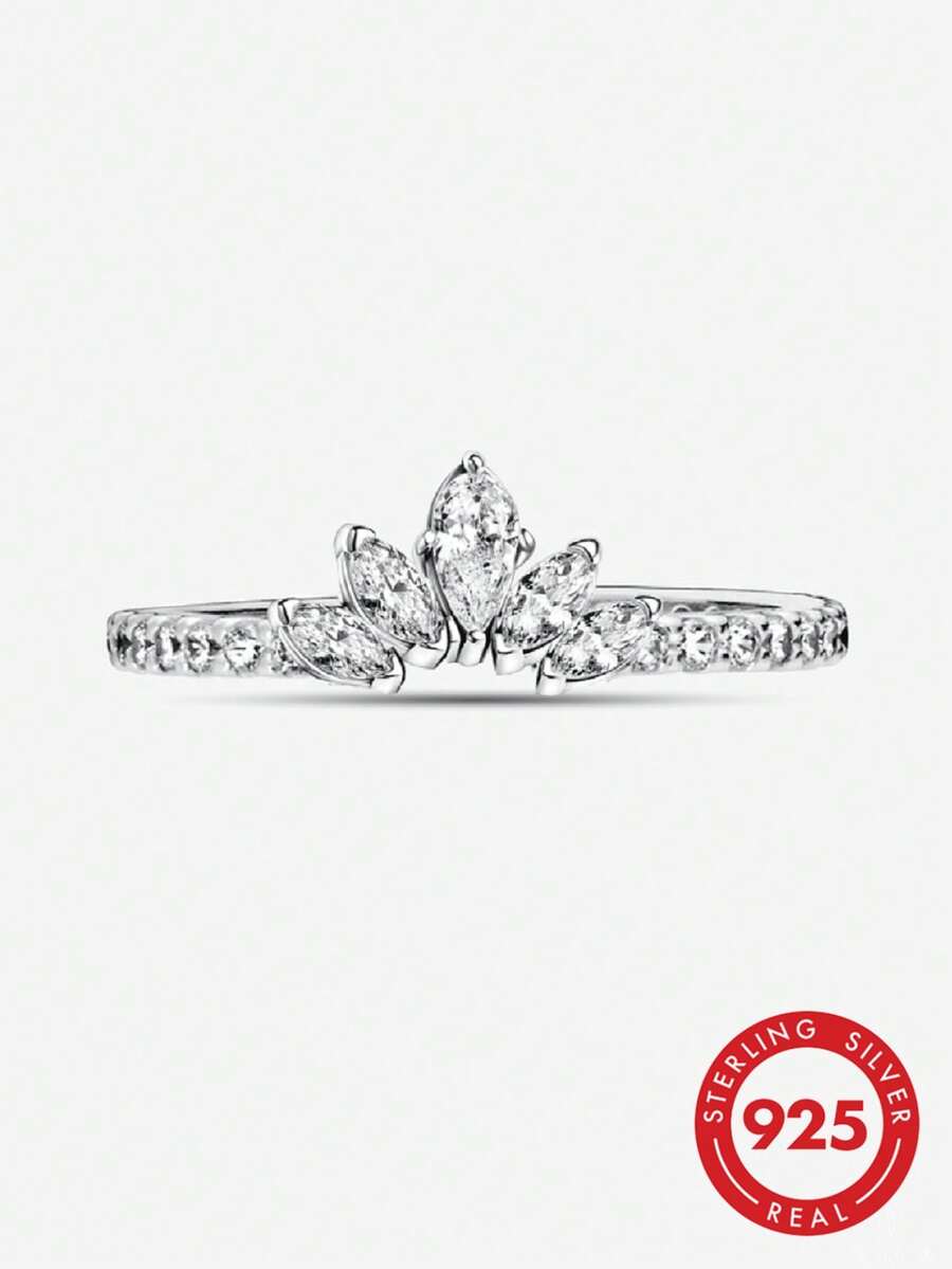 1 pieza Anillo de compromiso con corona brillante, anillo de boda, anillo de promesa para mujer, anillo eterno, regalo de joyería exquisita para ella en el Día de San Valentín - corona de trébol - Ver 1