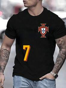 Symbol Of Portuguese Pride With National  In The Shape Of A Red And White Cross Representing The Passion For Football And The Golden Number 7 Highlighting Strength On The Field. Men's Modern And Comfortable Football World Cup Jersey - 黑色 - 查看 8
