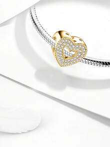 1 mặt dây chuyền hình trái tim bằng bạc sterling 925 sáng bóng, thích hợp để làm vòng tay, lắc tay, trang sức DIY và phụ kiện trang trí hàng ngày cho nữ. - Vàng - Xem 7